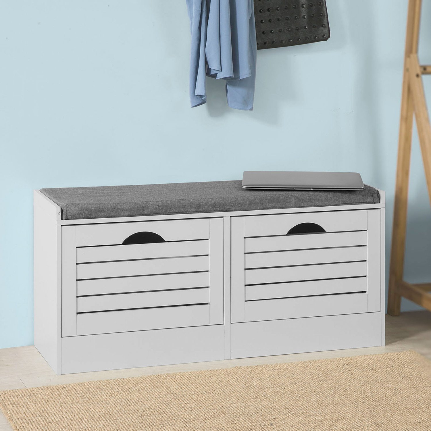 Hallway Shoe Bench With Flip-drawer - White