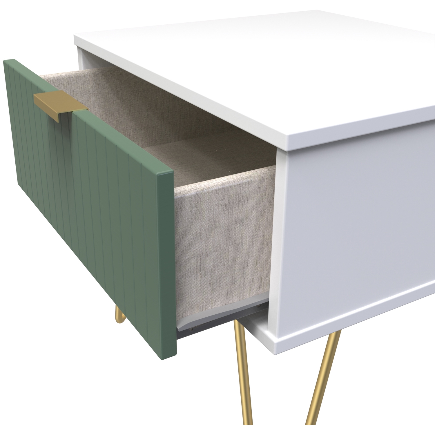 Linear Ready Assembled 1 Drawer Bedside Cabinet - Labrador Green White
