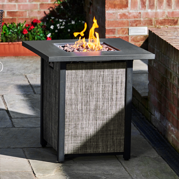 Large Tall Outdoor Square Fabric Gas Fire Pit Table with Lava Rocks