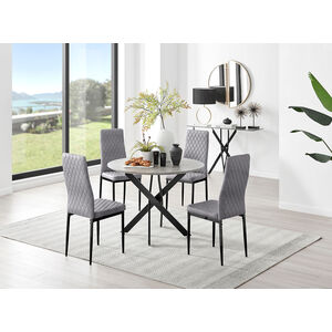 Grey Novara Grey Concrete Black Leg Round Dining Table 4 Milan Black Leg Chairs shot 3520732