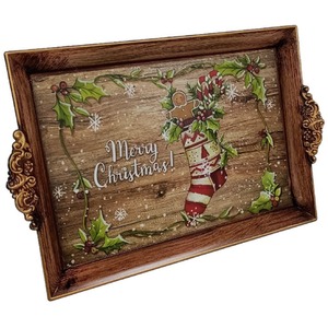 Christmas Stocking Tea Serving Tray Plastic Drinks Snack Tray 40cm x 26cm