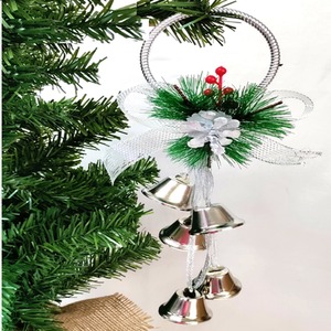 Silver Jingle Bells Door Hanger Decoration Christmas Foliage Wreath