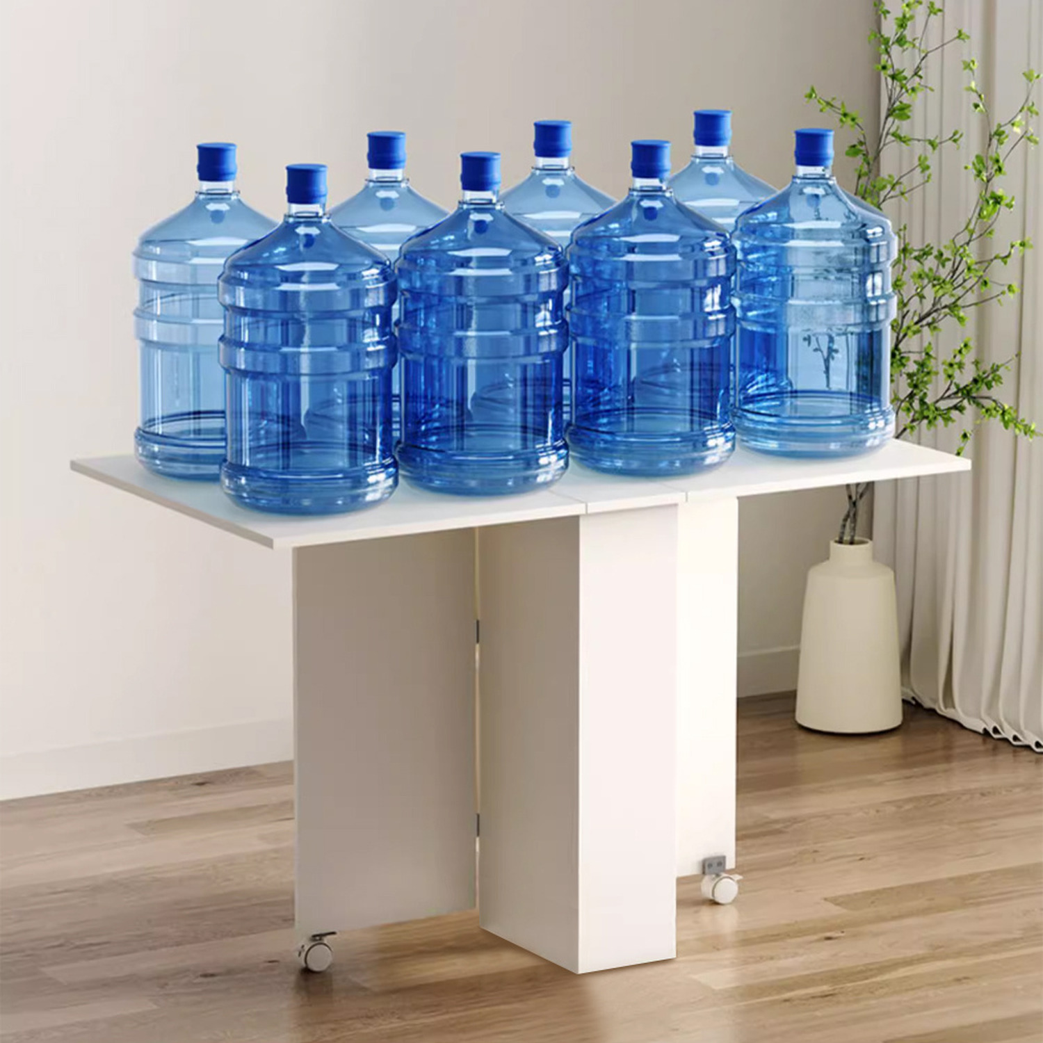 Folding Dining Table For Small Spaces With 2 Tier Shelves - White