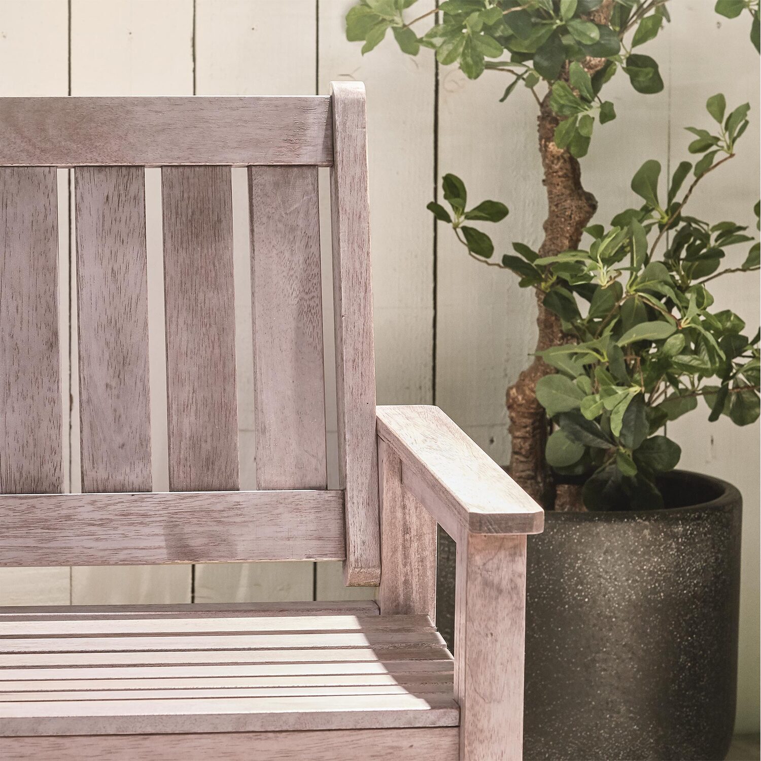 2 Seater Distressed Hardwood Garden Bench - Grey 58cm