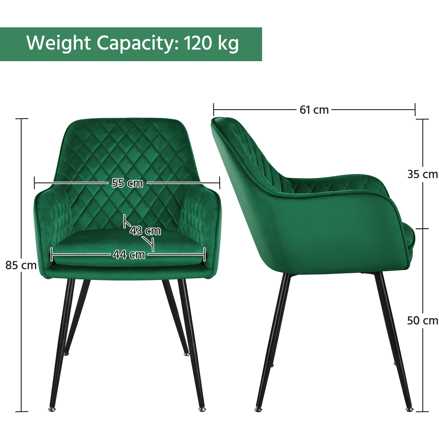 Yaheetech 2pcs Velvet Fabric Dining Chairs Kitchen Chairs - Green