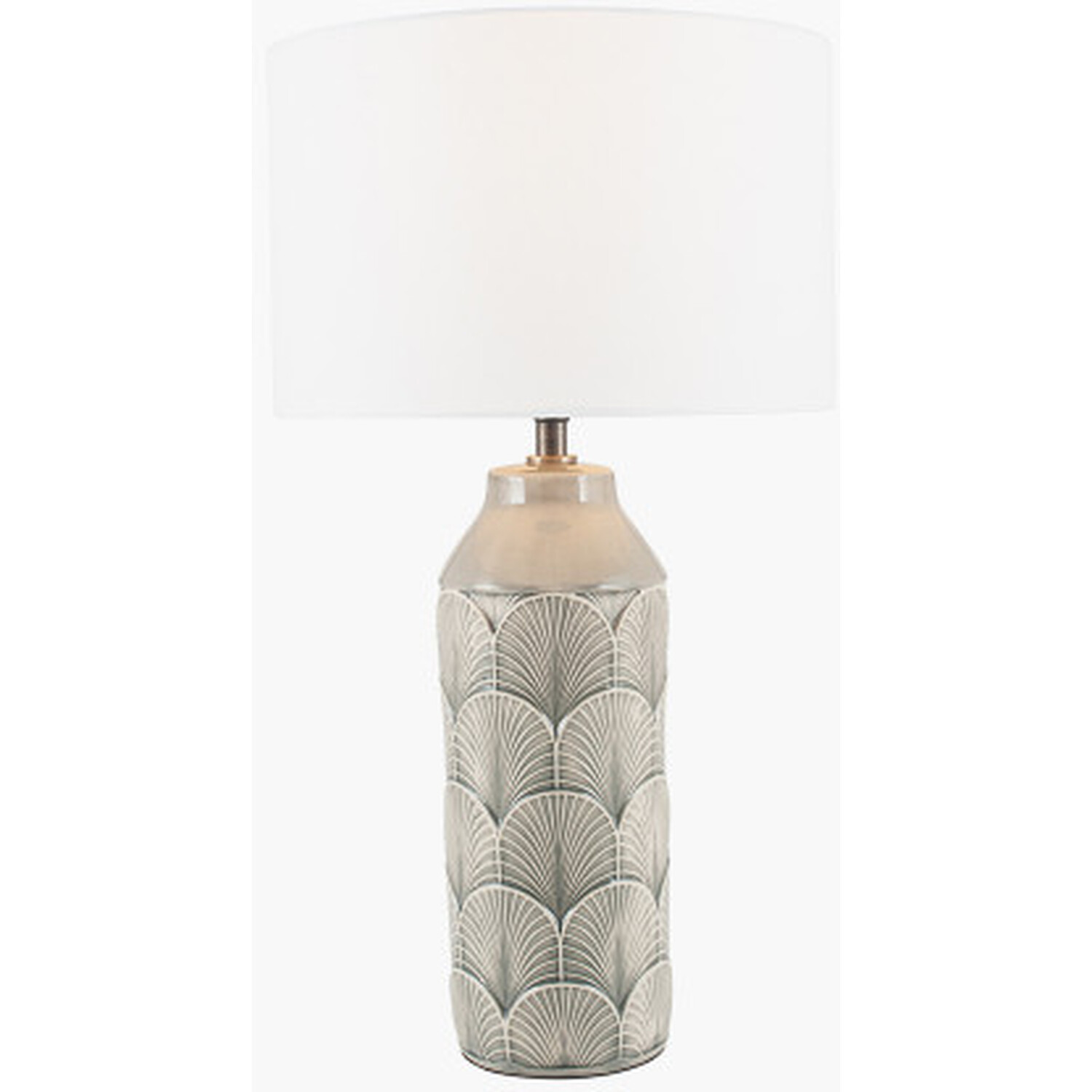 Embossed Art Deco Ceramic Table Lamp - Grey