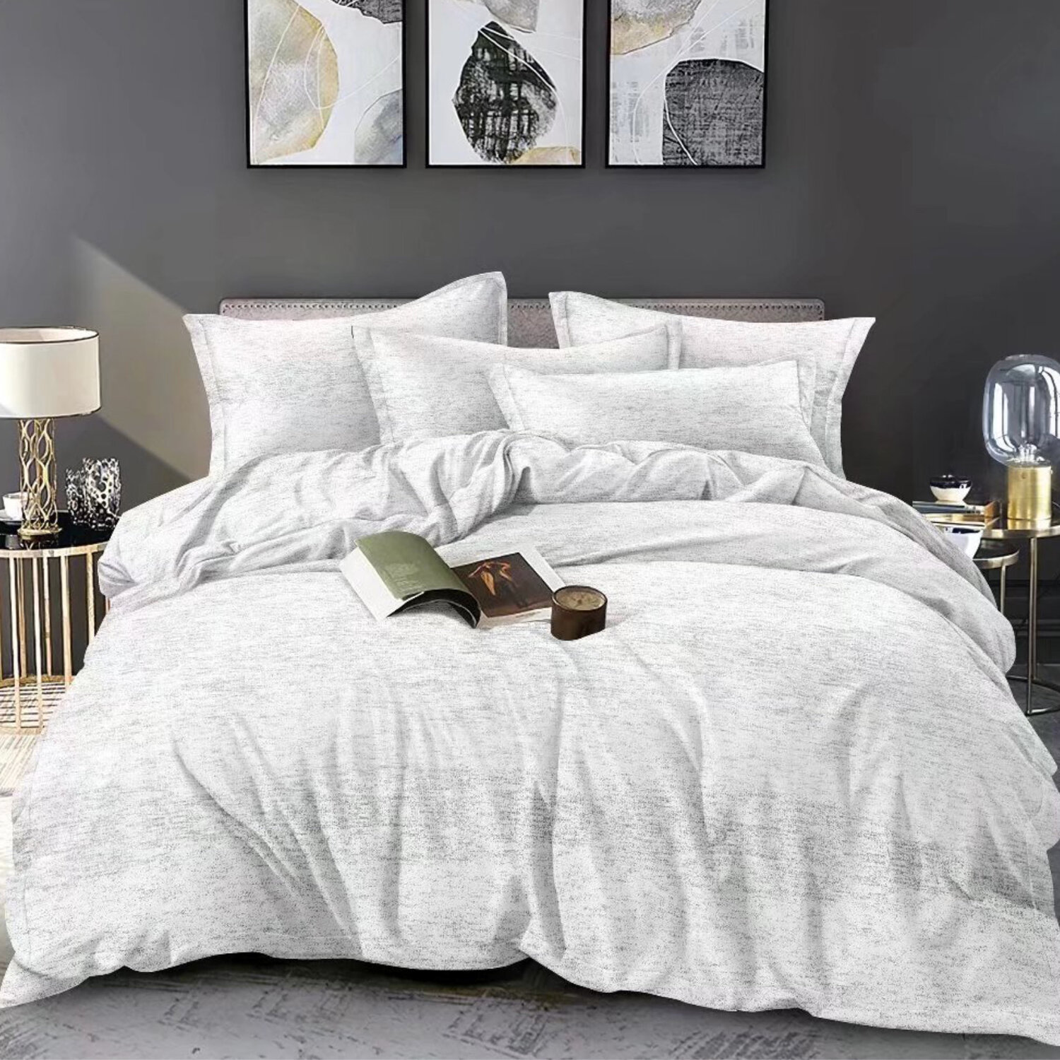 Silver Marl Printed Duvet Set - Silver 220cm