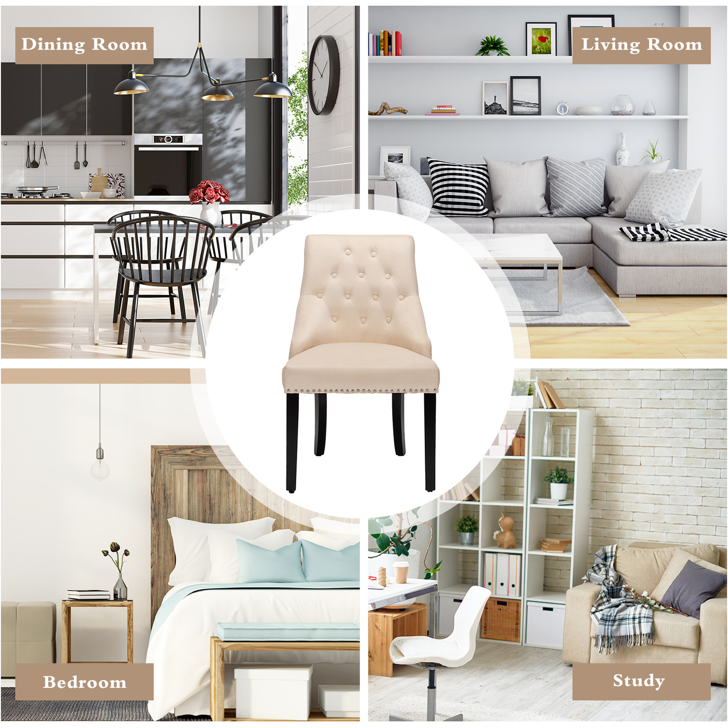 Button-tufted Dining Chair - Beige