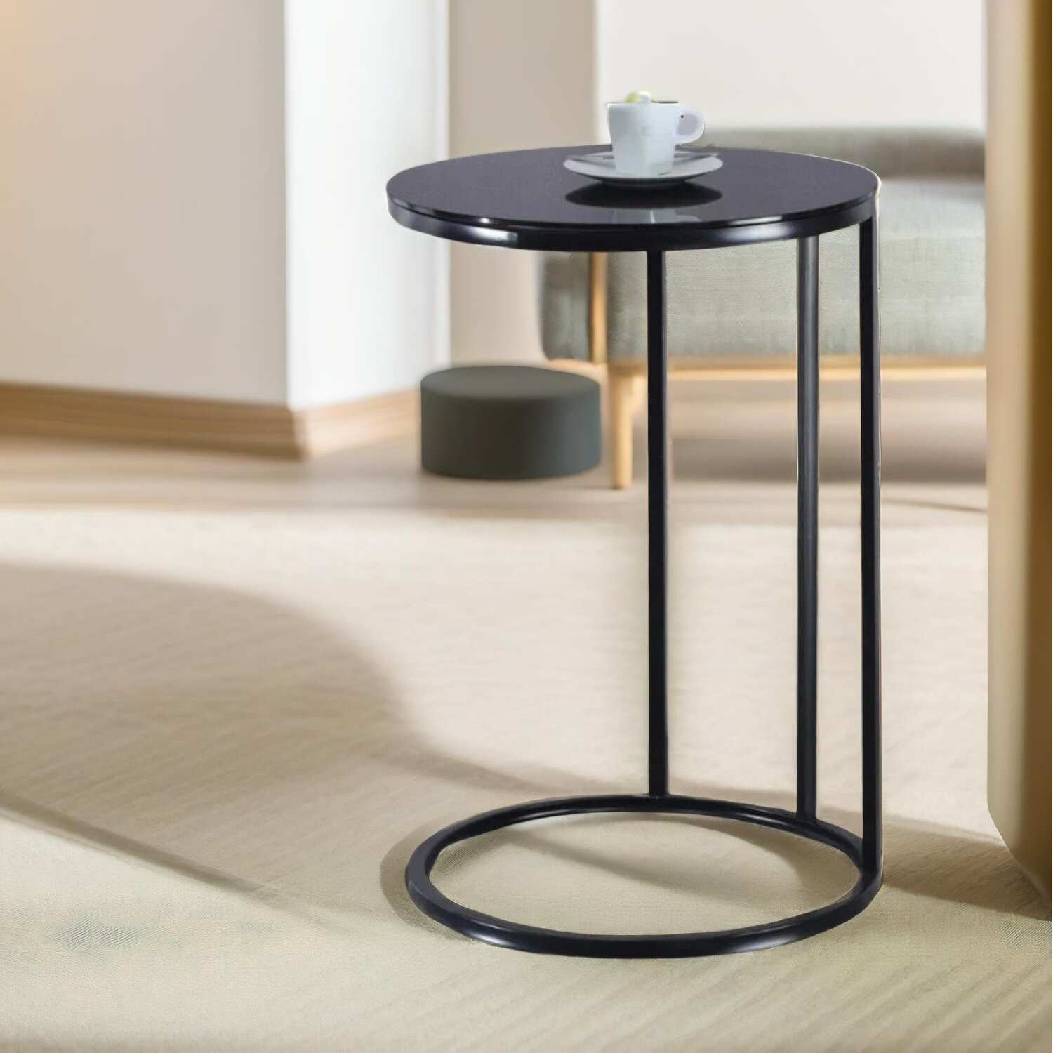 C Shaped Side Table Chrome Living Room Furniture - Black