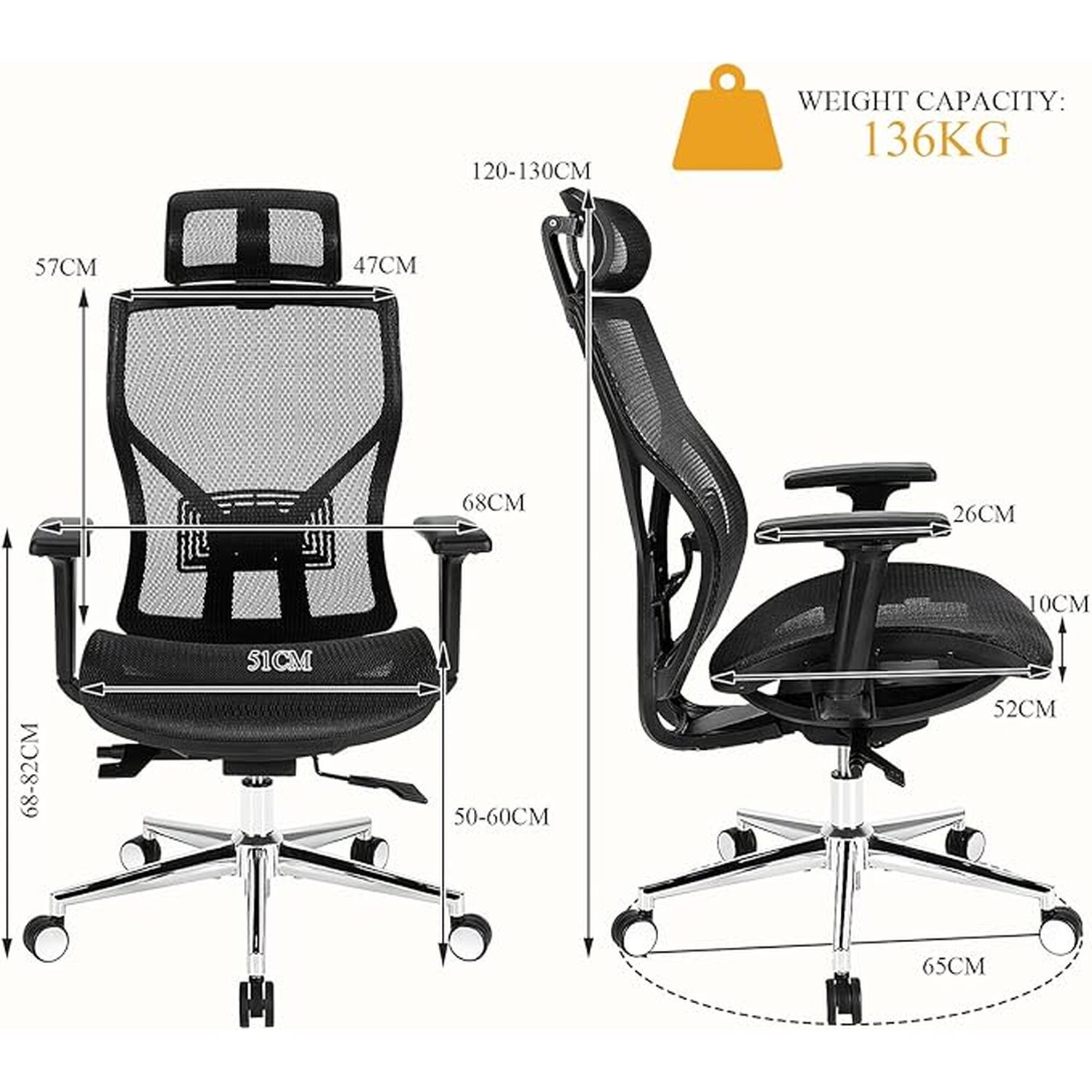 Mesh Office Chair Ergonomic Swivel Computer Chair - Black