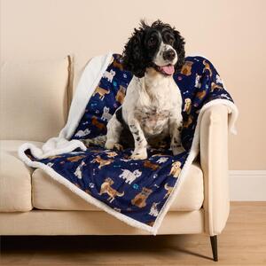 Dog Print Sherpa Fleece Reverse Pet Blanket Throw