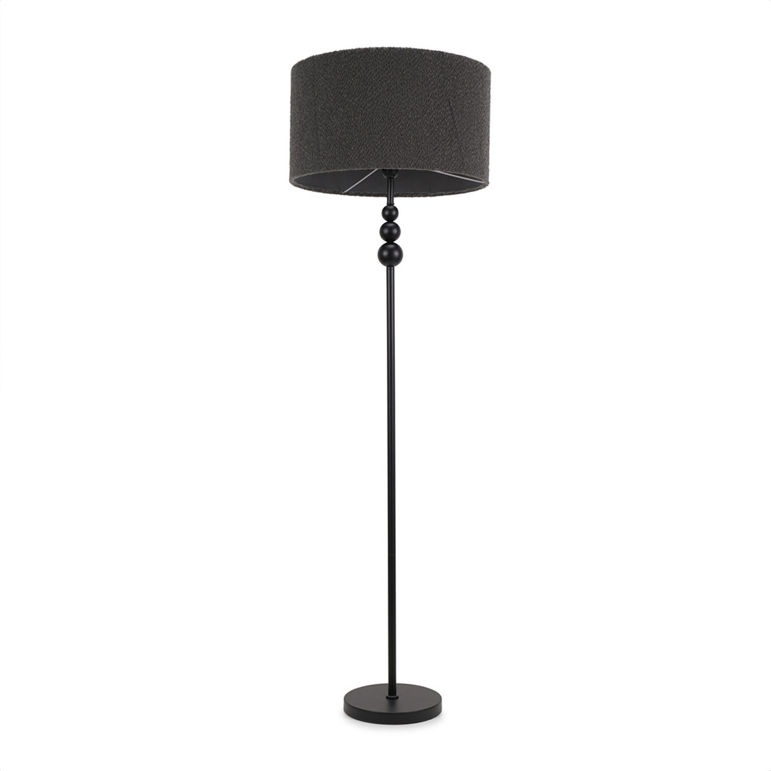 Marissa Charcoal Boucle Shade with Black Stacked Ball Floor Lamp with LED Bulb - Black
