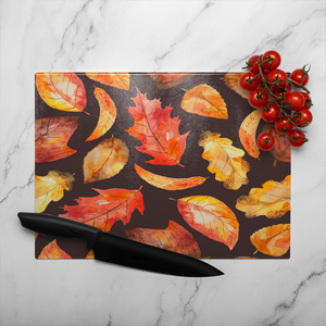 Autumn Leaves On Black Glass Chopping Board-large