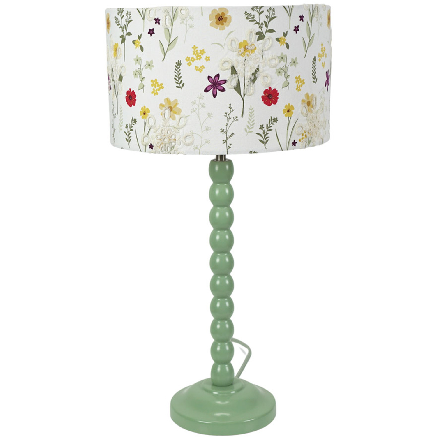 Bobbins Table Lamp with Floral Embroidered Drum Lamp Shade - Sage Green / Bulb Included