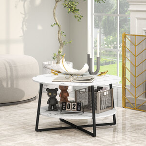 HOMCOM 2-Tier Round Coffee Table with Srorage Shelf