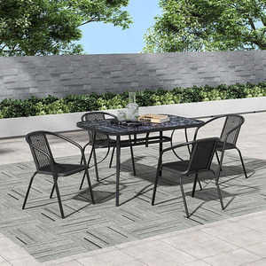 Outdoor Tempered Glass Table with Set of 4 Chairs
