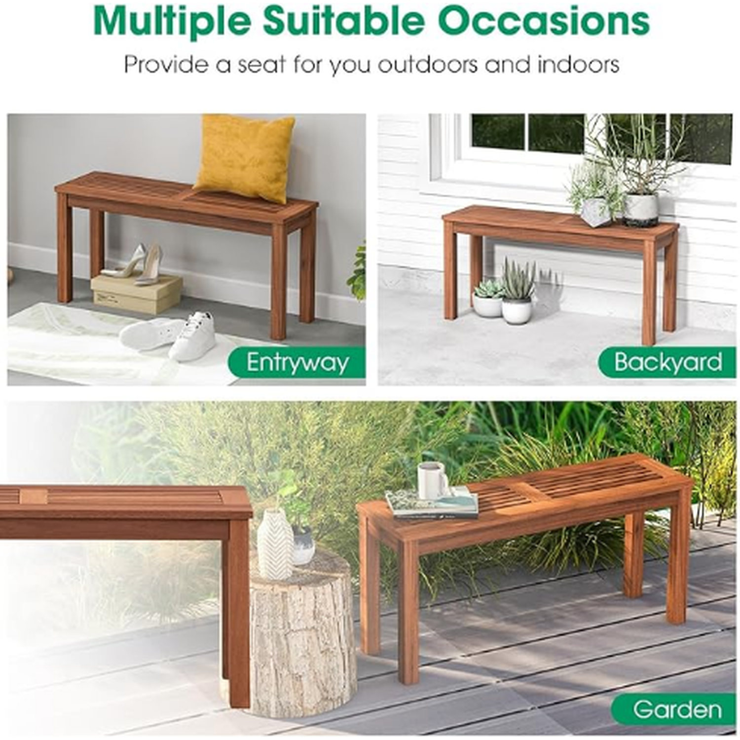 2pcs Outdoor Backless Dining Bench - Brown