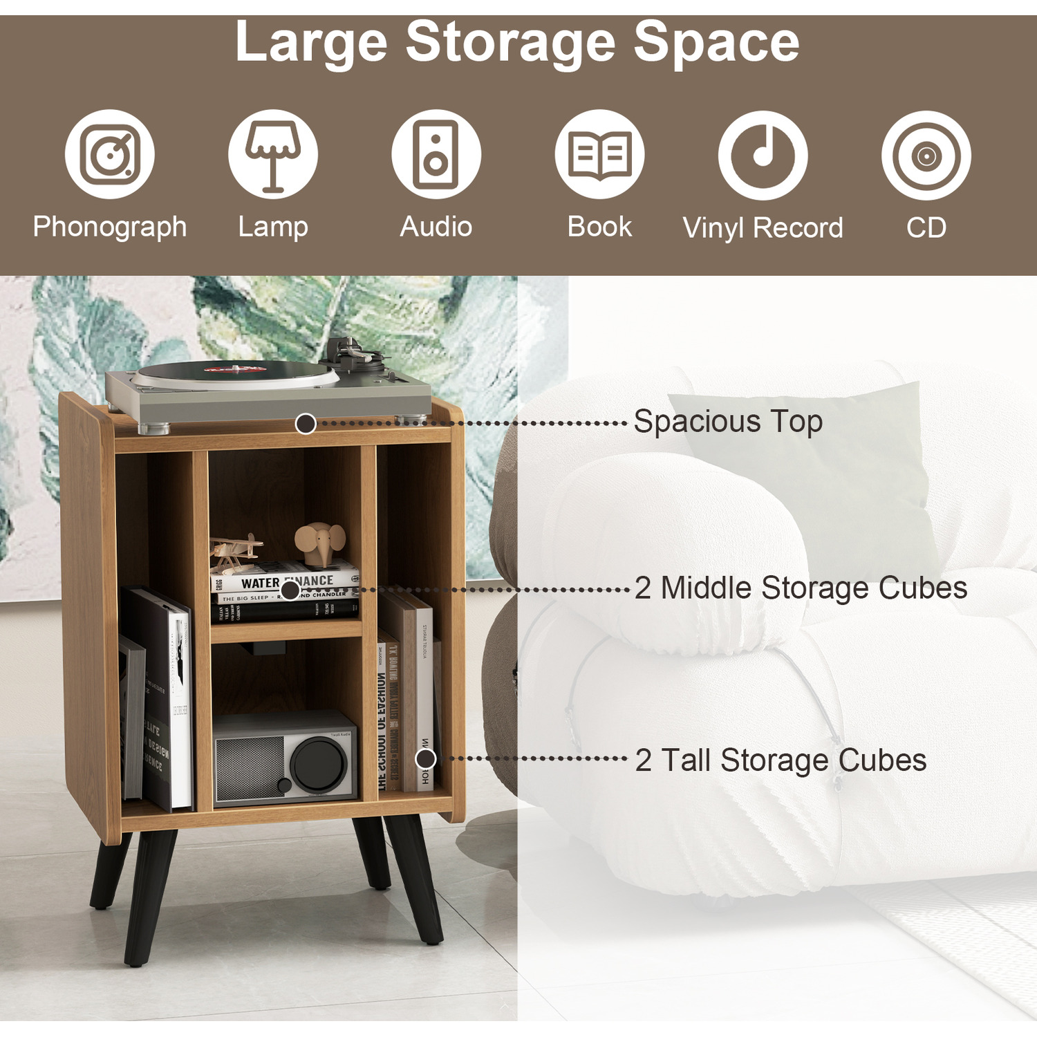 Vinyl Record Storage Turntable Stand