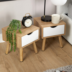 Oak & White Boden Pair 1 Drawer Bedside Table Storage Units shot 7637974
