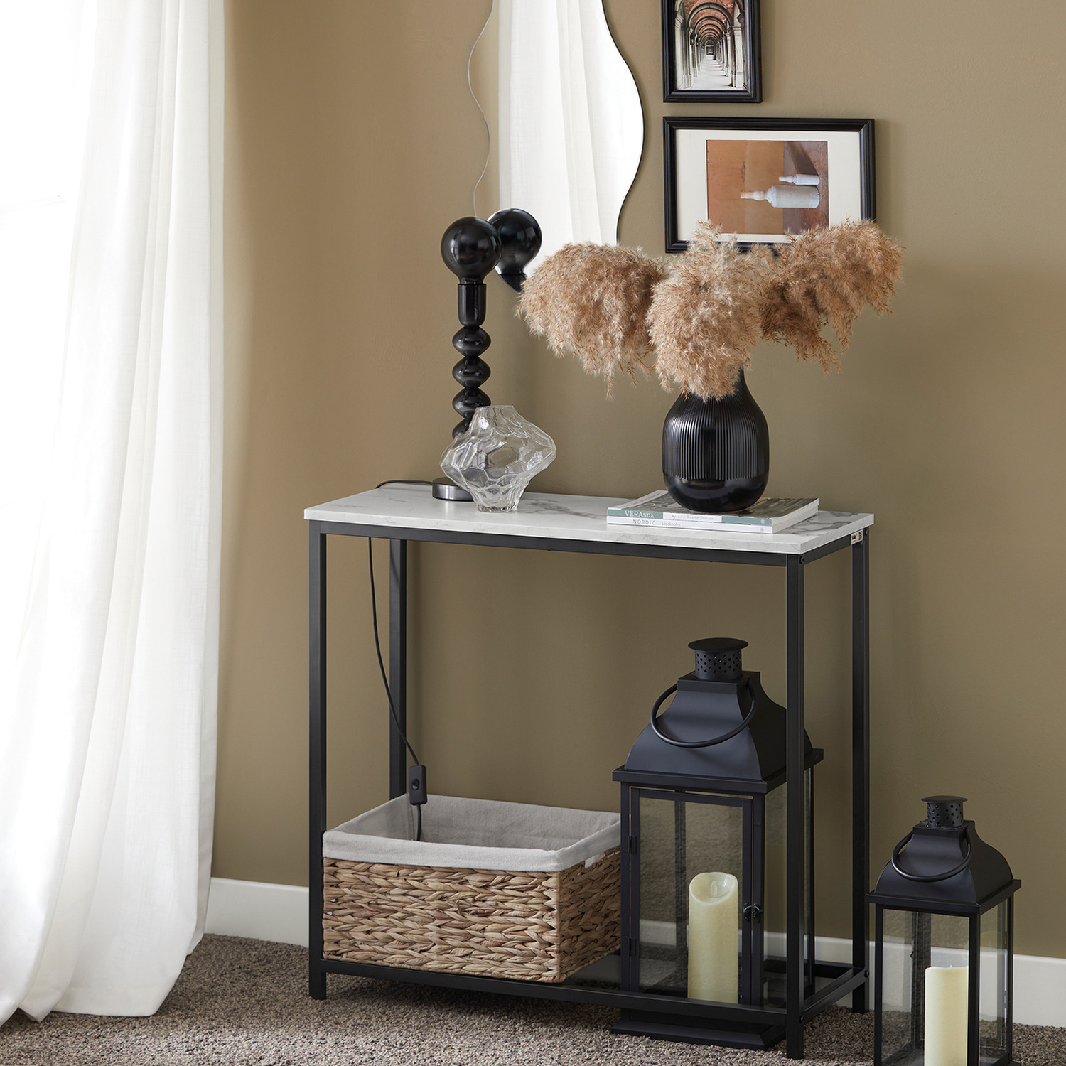 Sobuy Marble Effect Side Table - Black