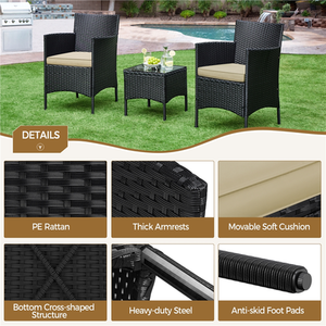 Black 3-Piece Rattan Table and Chair Furniture Set shot 7748619