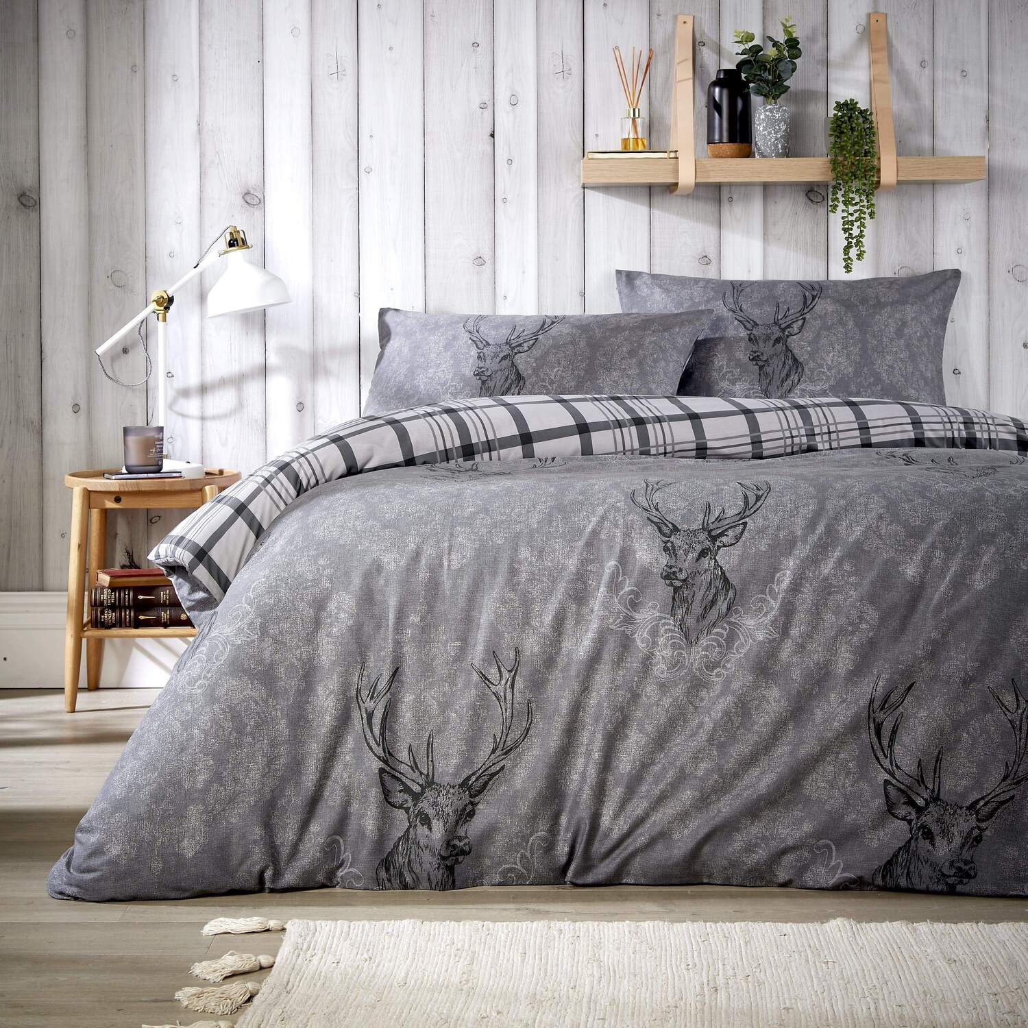 Highland Stag Duvet Set - Grey Double