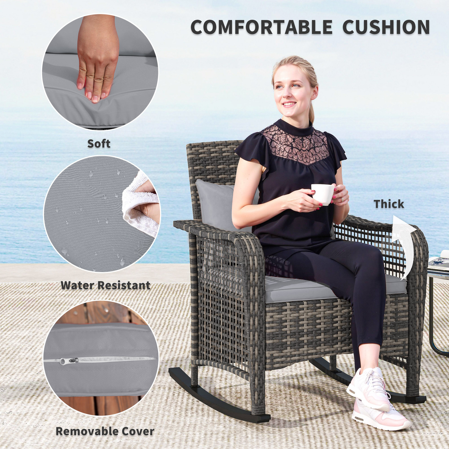 Outsunny Rattan Garden Rocking Chair