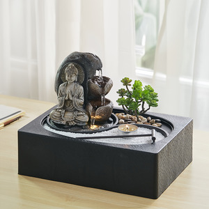 Buddha Zen Tabletop Fountain with LED Light and Tealight Holder