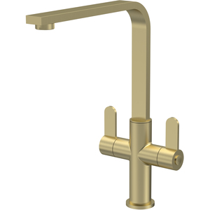 Kitchen Mono Mixer Tap with 2 Lever Handles Brushed Brass 302mm