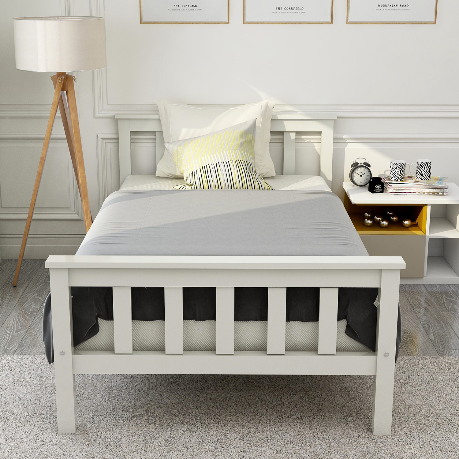 Andrea Classic Solid Pine Single Bed Frame - White