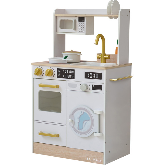 Kids Wooden Play Kitchen with Mini Garden and Washing Machine