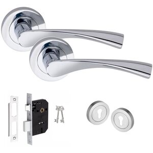Astrid Key Lock Door Handle Set Polished Chrome