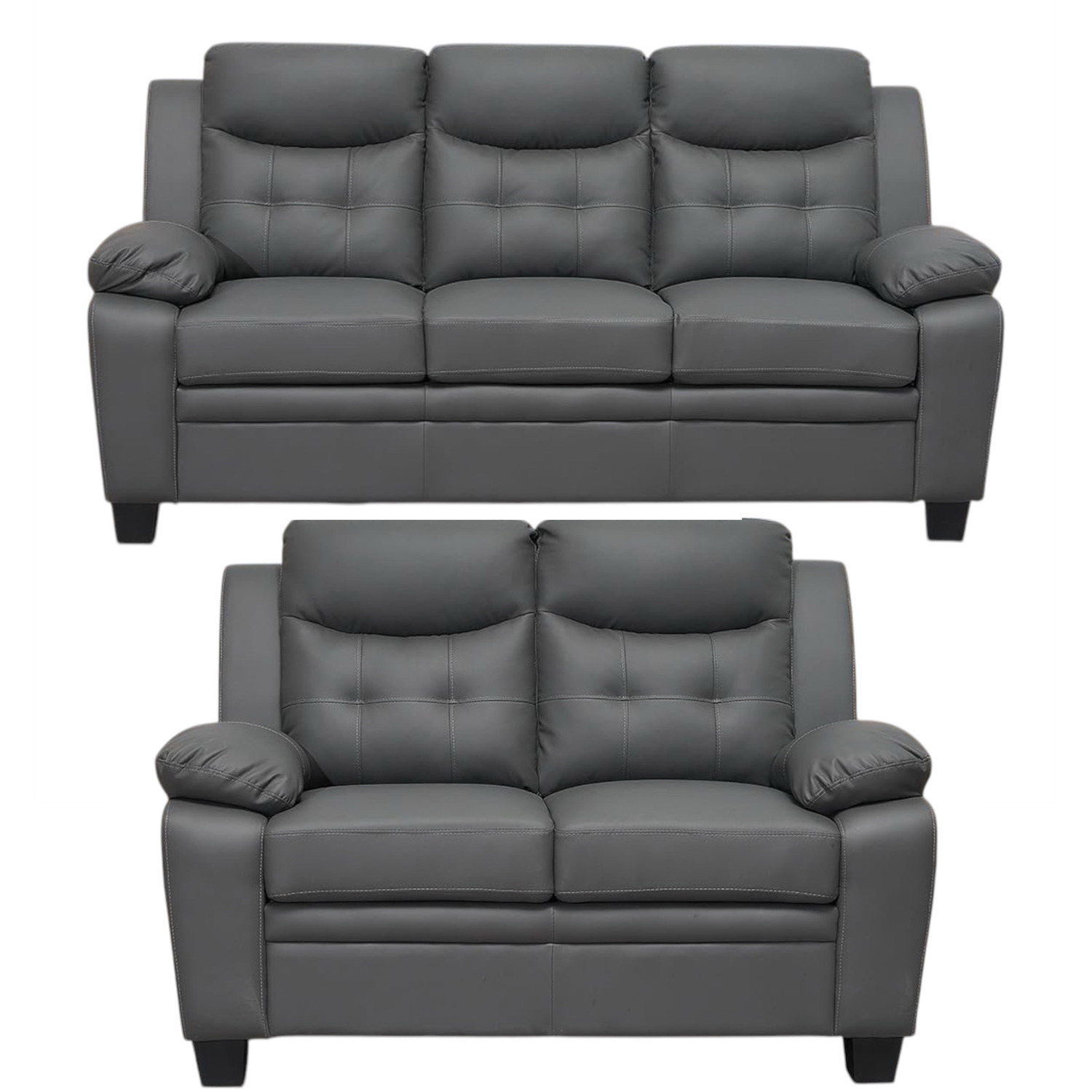 Arura Faux Leather 3 And 2 Seater Sofa Set - Grey