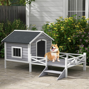 PawHut Wooden Dog House with Porch, Water-resistant Roof