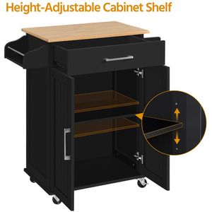 Black Yaheetech Rolling Kitchen Island Cart with Storage shot 9626969