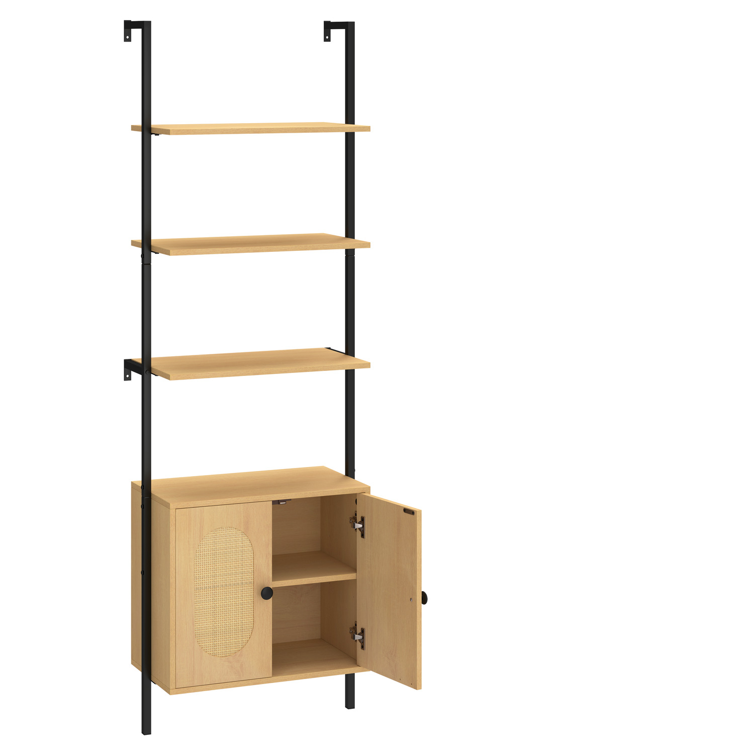 Wall Mount Bookcase With Rattan Cabinet - Natural