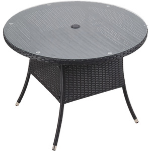 Garden Rattan Tempered Glass Top Table with Parasol Hole