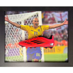PINK Henrik Larsson Signed and Framed Sweden Boot shot 9780051