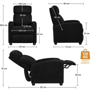 Black / Polyester, Boucle, Fabric, Foam, Metal Yaheetech Upholstered Armchair Recliner Chair shot 10324654