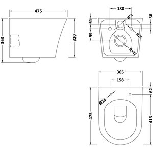 Wall Hung Toilet Pan Soft Close Sandwich Seat 363mm x 365mm x 475mm