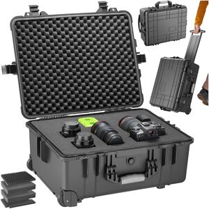Camera Case, Hard Shell, Foam Inserts, Waterproof, Telescopic Handle