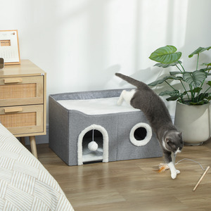 PawHut Cat House for Indoor Pets with Scratch Pad