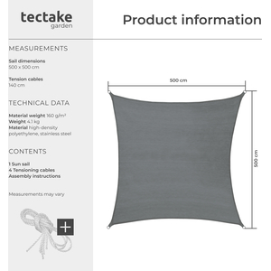 Shade Sail, Rectangular With UV Protection 50, Water-Repellent, Grey