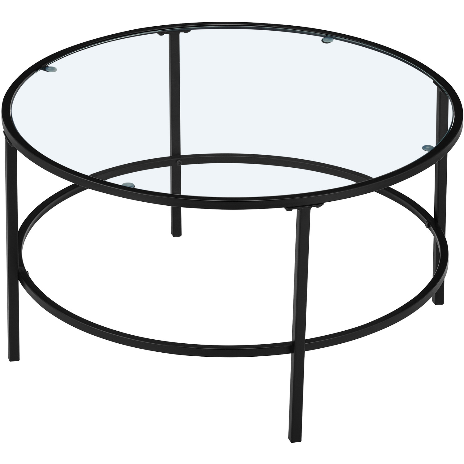Round Coffee Table With Tempered Glass Top - Black