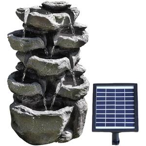 Solar Water Feature Outdoor Rock Design Fountain with LED Lights