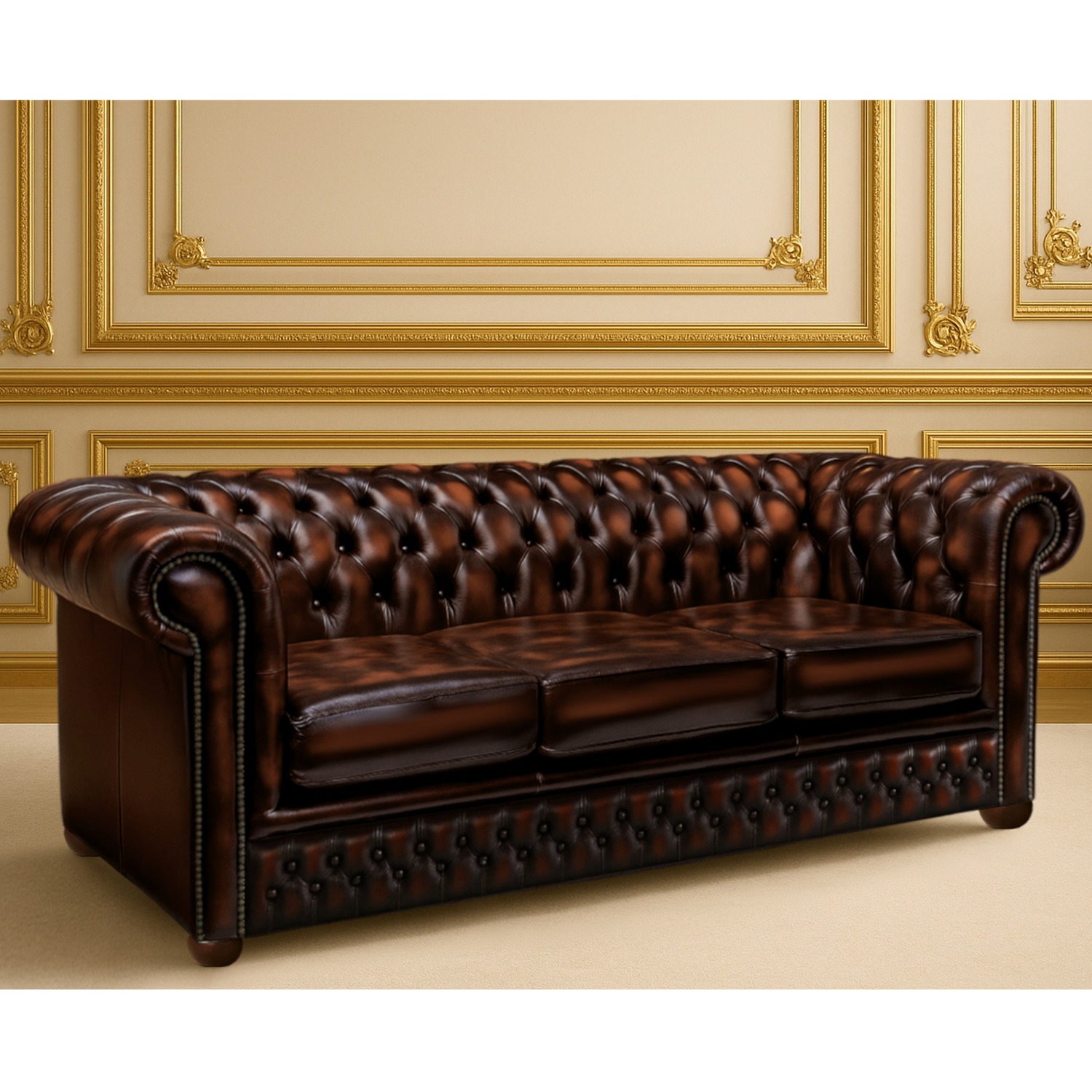 Vintage Leather Chesterfield 3 Seater Sofa Manufactured in the UK