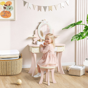 AIYAPLAY Kids Dressing Table with Stool and Mirror