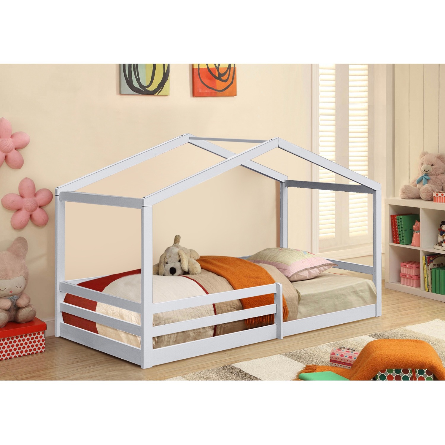 3ft Single Wooden House Style Bed With Tent Option - White No Tent
