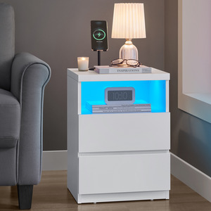 VASAGLE Set of 2 LED Nightstands with Drawers