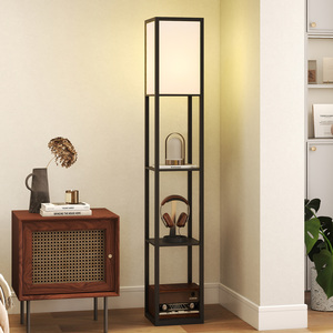4 Tier Floor Lamp with Storage Shelf, Black